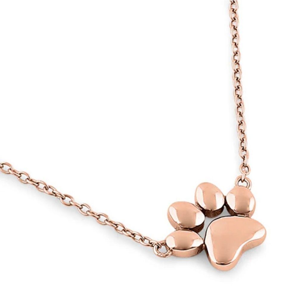 New Rose Gold Vermeil Pet Dog Cat Paw Necklace